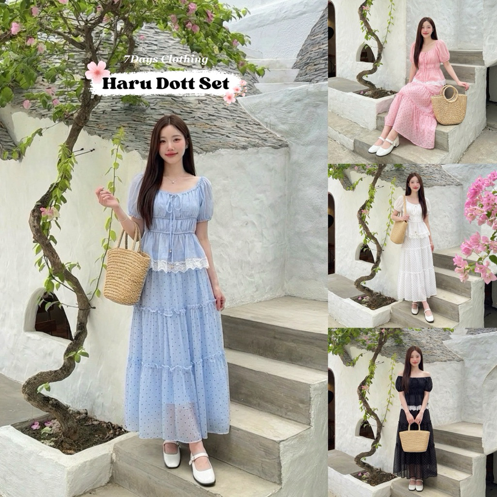 𝟳𝗗𝗮𝘆𝘀 𝗖𝗹𝗼𝘁𝗵𝗶𝗻𝗴 - Haru Dott Set เซ็ท 2 ชิ้น เสื้อ+กระโปรงลายจุด(มีซับ)