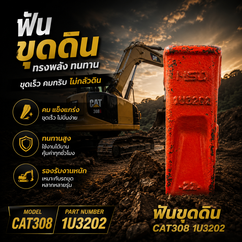 ฟันบุ้งกี๋/ ฟันรถขุด /ฟันขุดดิน 1U3202/CAT308/HSO ฟันแม็คโคร, bucket tooth, excavator tooth, อะไหล่ร