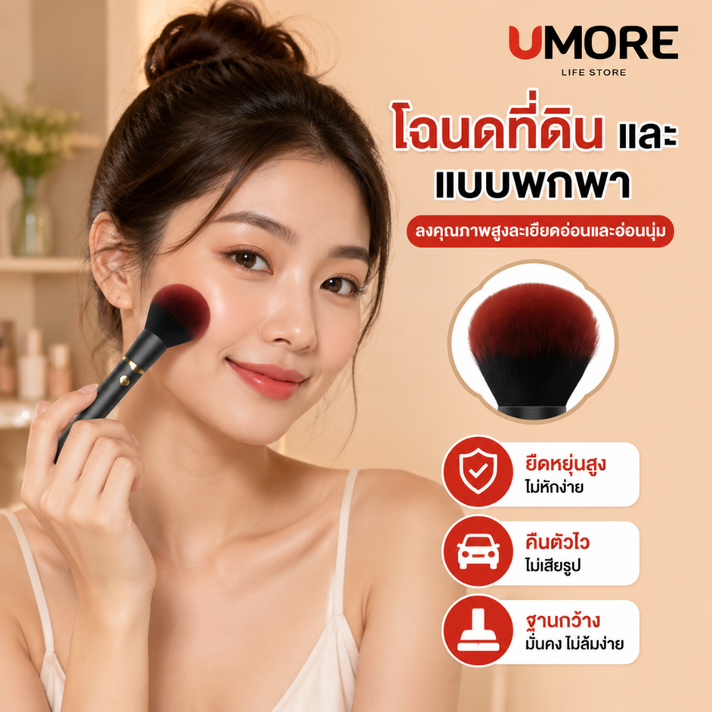UMORE แปรงแต่งหน้า ปรับได้ 10 ระดับ สำหรับผู้หญิง พกพาสะดวก ใช้แป้งฝุ่น เร่งแต่งหน้า แปรงบลัชออนและรองพื้น