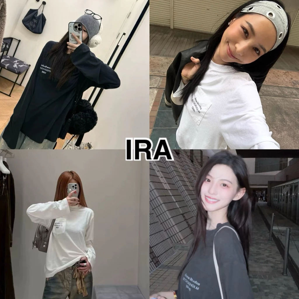 BY IRA (2515) Acne Pocket Top เสื้อแขนยาวสกรีนตัวอักษรด้านหน้า ใส่ลำลอง เนื้อผ้านิ่ม