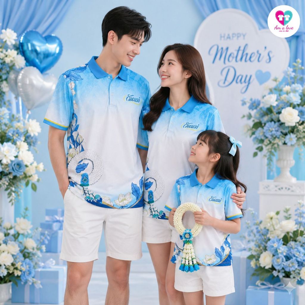 เสื้อโปโล ครอบครัว ลายวันแม่ ใส่ได้ทั้งเด็กและผู้ใหญ่
