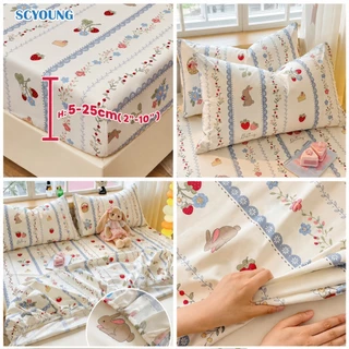 SCYOUNG ผ้าปูที่นอน 6ฟุต 5ฟุต 3.5ฟุต ผ้าปูที่นอนกันไรฝุ่น รัดมุมรอบเตียง360องศา สูง10นิ้ว+ปลอกหมอน ⚡พร้อมส่ง⚡