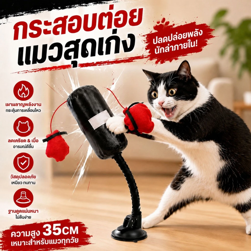 กระสอบต่อยแมว ของเล่นแมว ฐานดูดสุญญากาศ ระบายพลัง ลดความเครียด เสริมสัญชาตญาณนักล่า ของเล่นแมวคลายเครียด