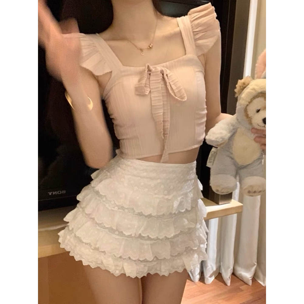Gang_janes#2315(พร้อมส่ง )(งานสวยการันตียอดขาย2.2K )กระโปรง ลูกไม้ระบาย4 ชั้น ซิปข้าง มี 2สี ขาว ดำ