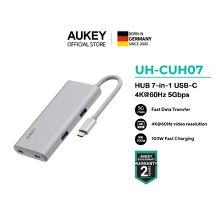 AUKEY UH-CUH07 ฮับ OfficeDok 7-in-1 Lite USB-C Hub รองรับ 4K60Hz USB-C Power Delivery 100W USB 5Gbps, SD/TF Card Reader