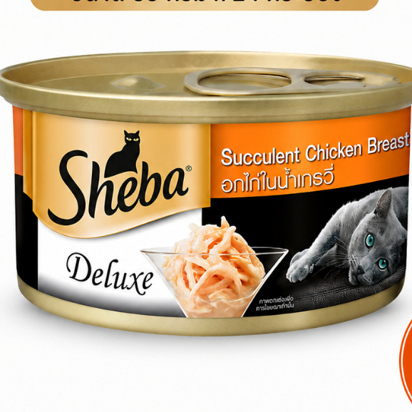 [Exp 08/27 แพ็คเกจเดิม] อาหารแมวเปีย Sheba ชีบา ดีลักซ์ รสอไก่นน้ำเกรวี่ 85 ก.
