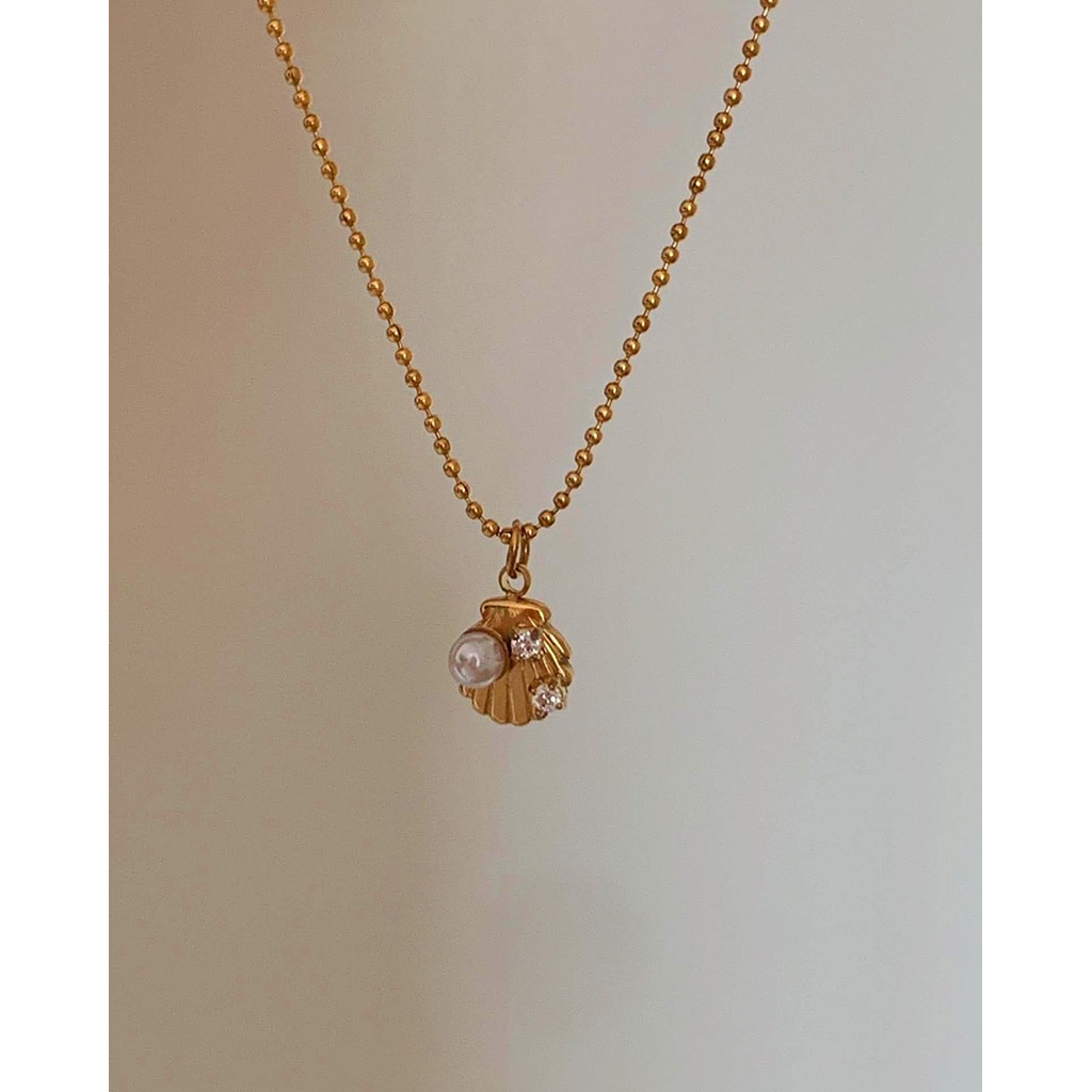 สร้อยกันน้ำ แพ้ง่ายใส่ได้ นิกเกิ้ลฟรี สร้อยรูปหอย HER OBJECTIVE_HER BOMBSHELL NECKLACE