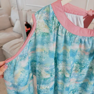 NITAAN ✨(54)KATHY DRESS เดรสคอตตอนแท้มีซับ เว้าแขนพอน่ารัก คอผูกโบว์ มีกระเป๋า โอเคครบ
