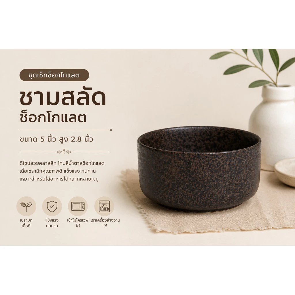 ถ้วยชามชุดช็อกโกแลต เนื้อหนา ทรงกลม ทนทานต่อความร้อน สามารถใช้ได้กับไมโครเวฟและเครื่องล้างจาน