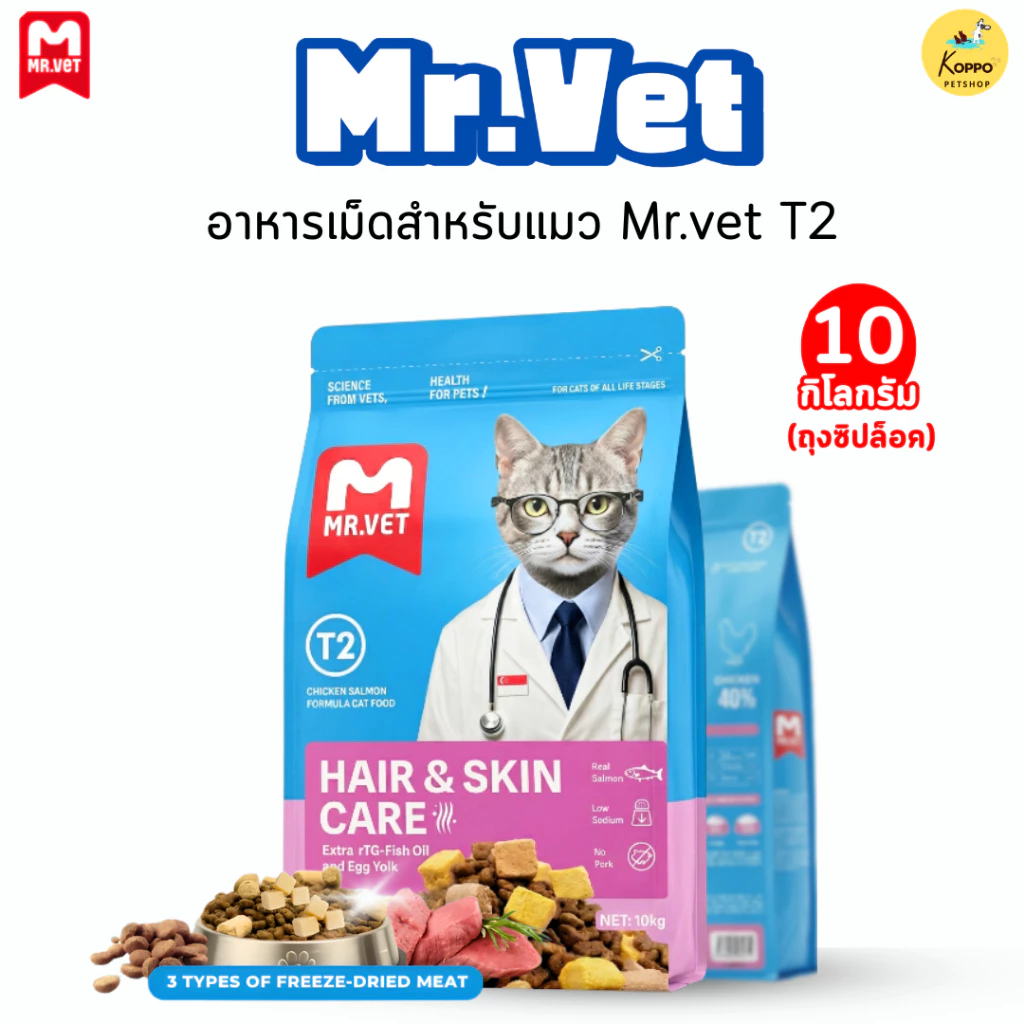 Mr.Vet อาหารแมวเม็ดเกรดพรีเมี่ยมผสม ฟรีซดาย ขนาด 10 kg (ไม่มีถุงแบ่ง)