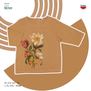 เสื้อแตงโม (SUIKA) - เสื้อแตงโม คอปาดแขนสามส่วน ผ้าสลาฟ พิมพ์ลายดอกไม้ ( PL.C3-081 329 217 287 152 157 )