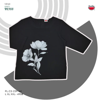 เสื้อแตงโม (SUIKA) - เสื้อแตงโม คอปาดแขนสามส่วน ผ้าสลาฟ พิมพ์ลายดอกไม้ ( PL.C3-081 329 217 287 152 157 )
