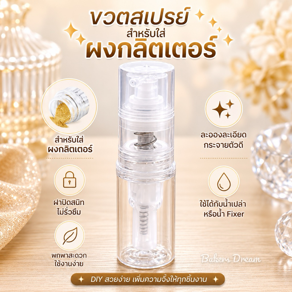 ขวดสเปรย์ใส สำหรับใส่ผงกลิตเตอร์ 10 ml.
