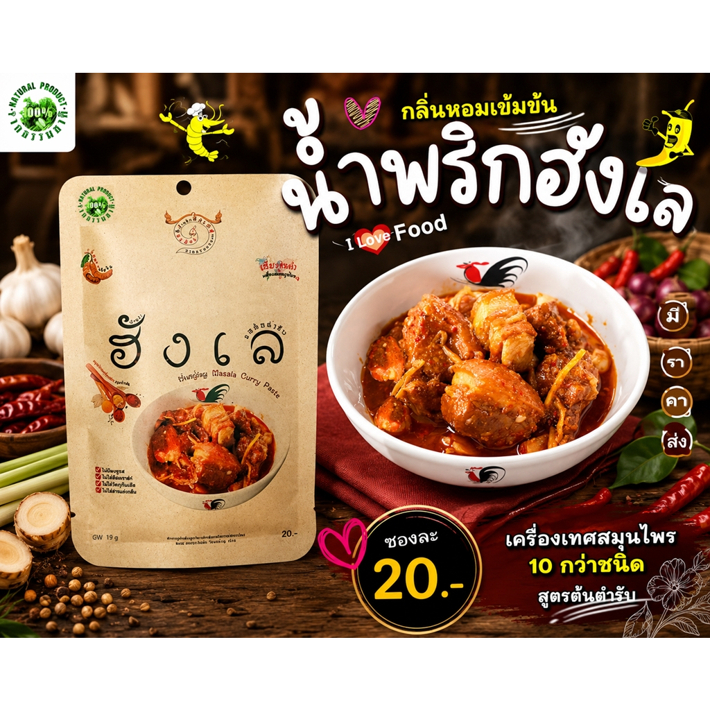 น้ำพริกฮังเล รสต้นตำรับ กลิ่นหอมเครื่องเทศเข้มข้น ใช้เนื้อหมูได้ 2-4 กิโลกรัม เก็บได้ยาวนาน