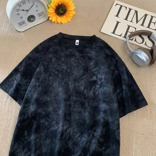เสื้อยืด เสื้อฟอก Oversize แขนสั้น ทรงหลวม ลายTieDye มาร์เบิ้ล 6 สี เขียว เทา ดำ ขาว ครีม ม่วง สบายไม่ร้อน สไตล์เกาหลี
