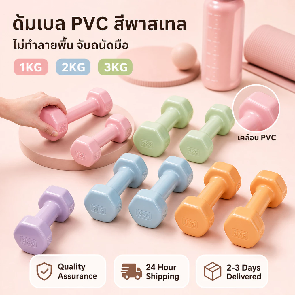 ดัมเบลหกเหลี่ยมหุ้มยาง คู่ 2 ชิ้น น้ำหนัก 1-3kg Dumbbells อุปกรณ์ออกกำลังกายฟิตเนส ช่วยลดไขมันต้นแขน ลดน้ำหนัก