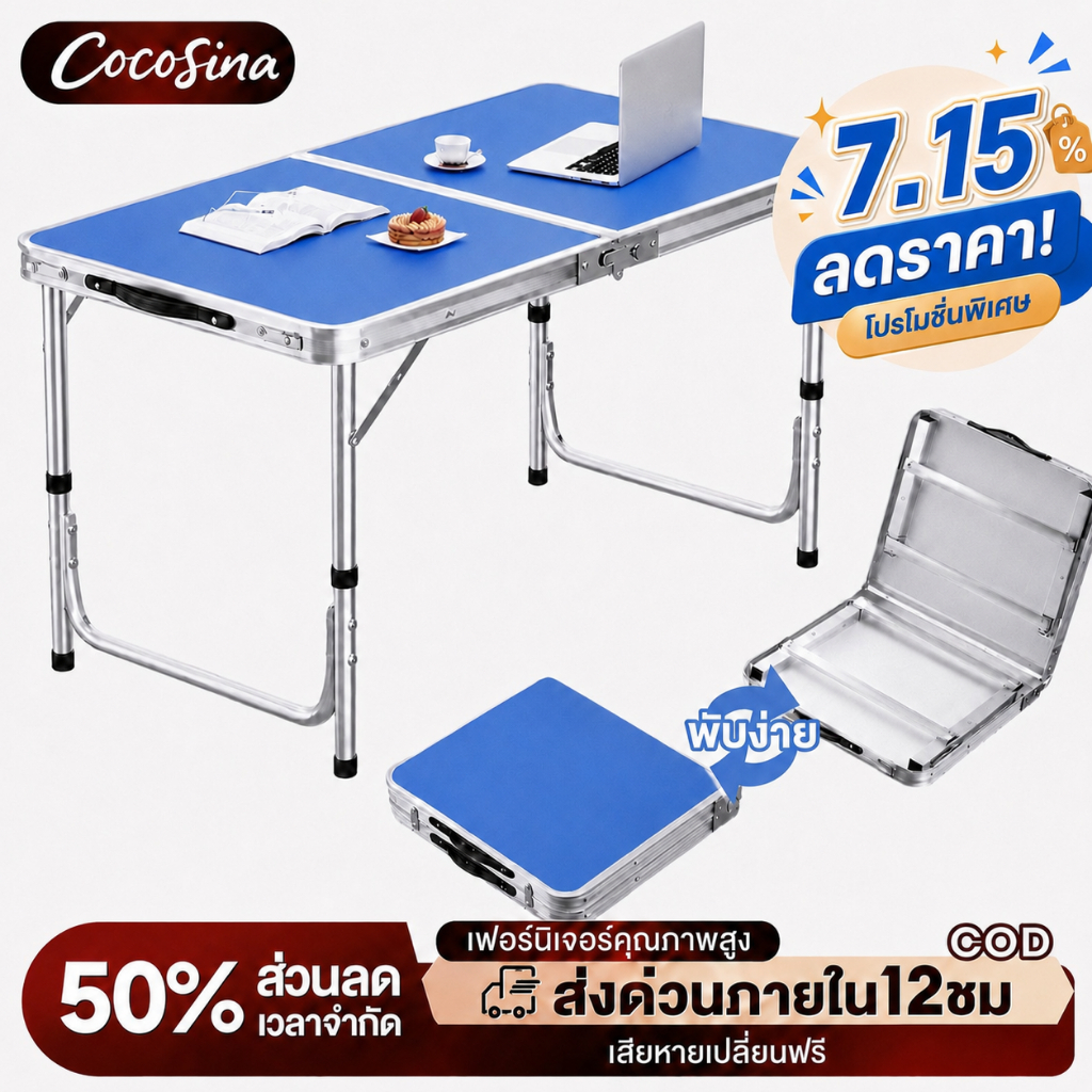 COS โต๊ะพับพกพา ขนาด120cm พับเก็บง่าย พกพาสะดวก ใช้ขายของตลาดนัด แคมป์ปิ้ง ปิกนิค และกิจกรรมกลางแจ้ง