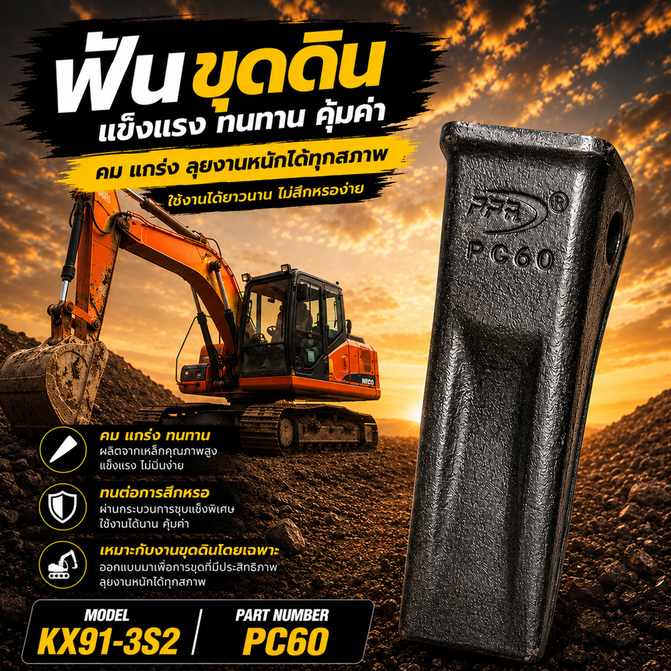 ฟันบุ้งกี๋/ ฟันรถขุด /ฟันขุดดิน PC60 /KX91-3S2/PC60-1/3 ฟันแม็คโคร, bucket tooth, excavator tooth, อ