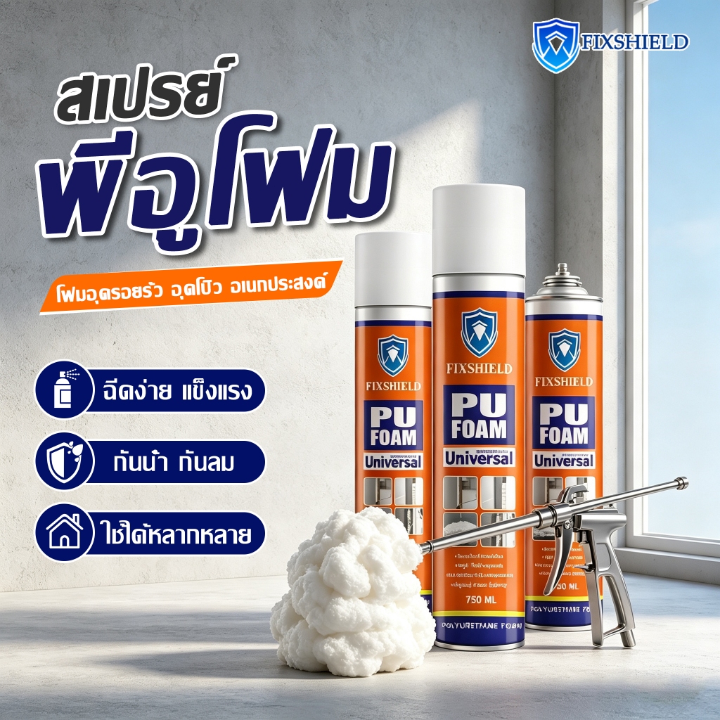 พียูโฟมกระป๋อง ขนาด 750 ML กันเสียงและฉนวนกันความร้อน ยืดหยุ่นสูง สเปรย์โฟมเอนกประสงค์ โฟมอุดรอยรั่ว PU FOAM