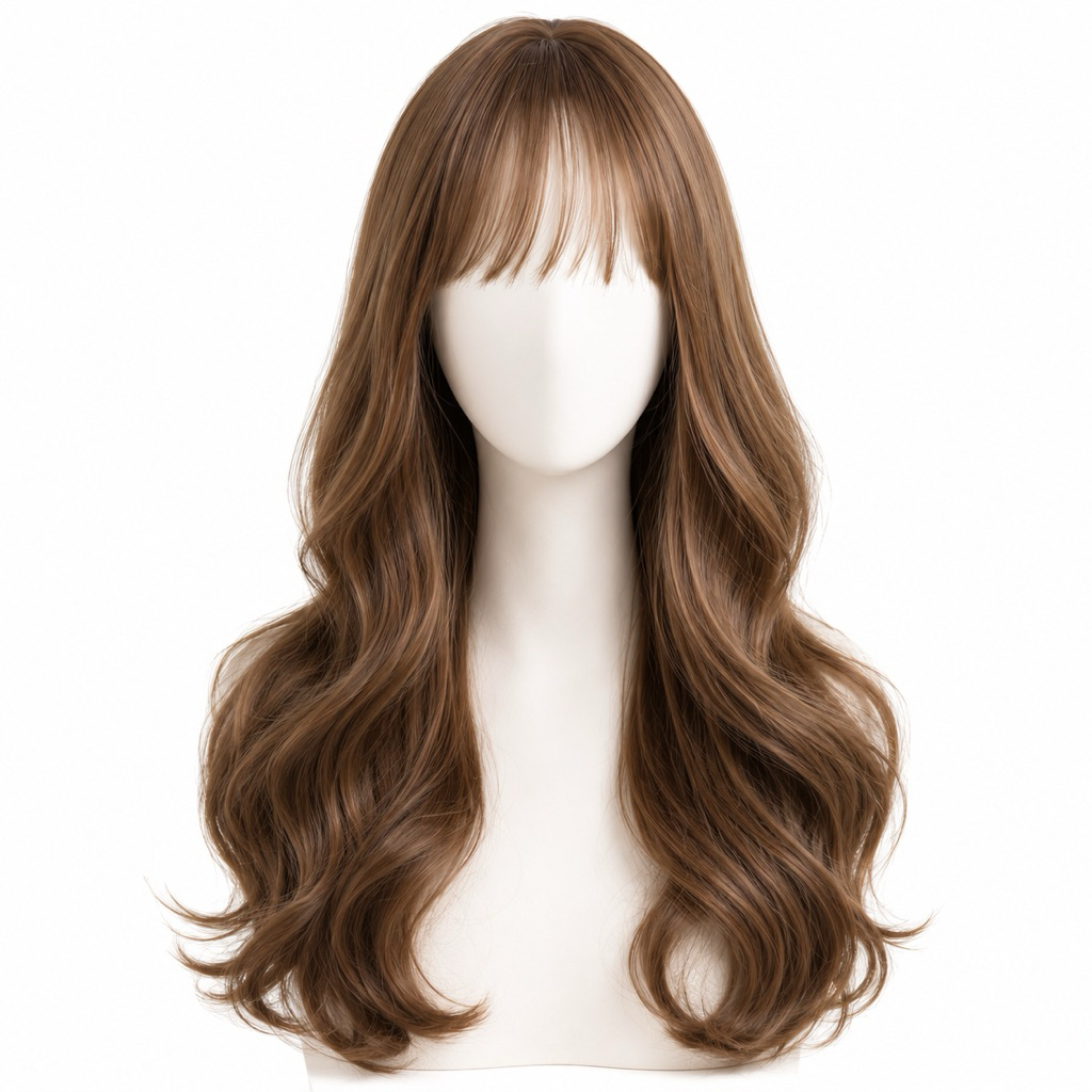 🔥24 Hours Delivery🔥Women's Wigs, Natural Curly Long Wigs, Bangs Wigs Korean Style Long Hair 60 Cm.