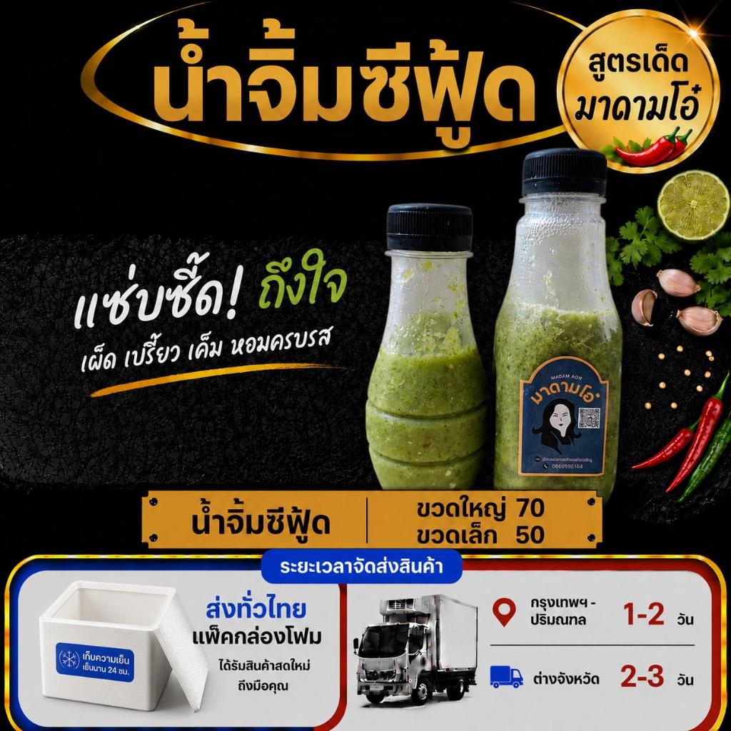 น้ำจิ้มซีฟู้ดสูตรเด็ดมาดามโอ๋ ขนาด ขวดใหญ่/ขวดเล็ก(ส่งแบบควบคุมอุณหภูมิ)