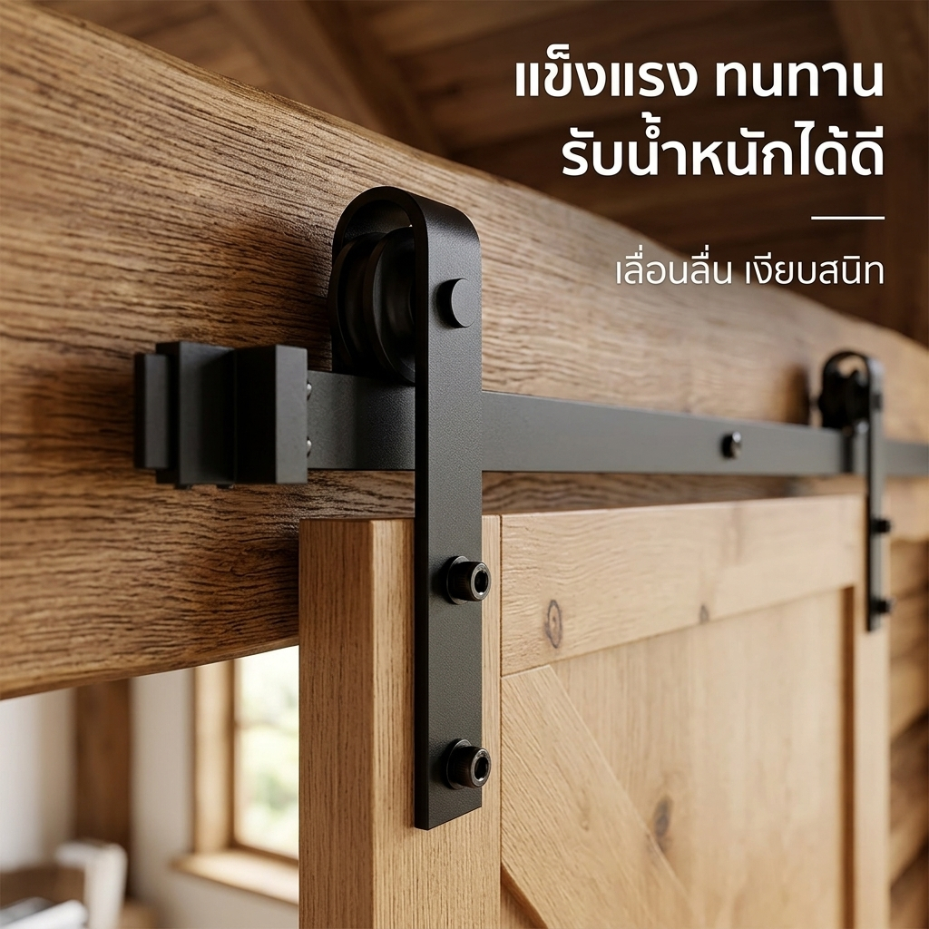 ชุดรางเลื่อนประตูบานเลื่อน 2M รับน้ำหนัก150กก. รางเหล็กคาร์บอน เลื่อนลื่นเงียบ สำหรับบ้าน DIY