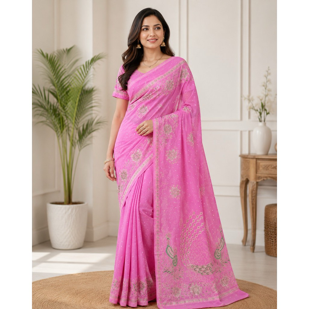 Readymade Indian traditional saree peacock design /ready to wear/ready to ship