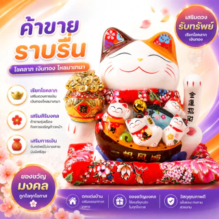 แมวกวักนำโชค แมวกวักเรียกทรัพย์ ขนาด 7/9/11/12 นิ้ว เซรามิก ตกแต่งบ้าน ตั้งโชว์ แมวกวักขนาดใหญ่
