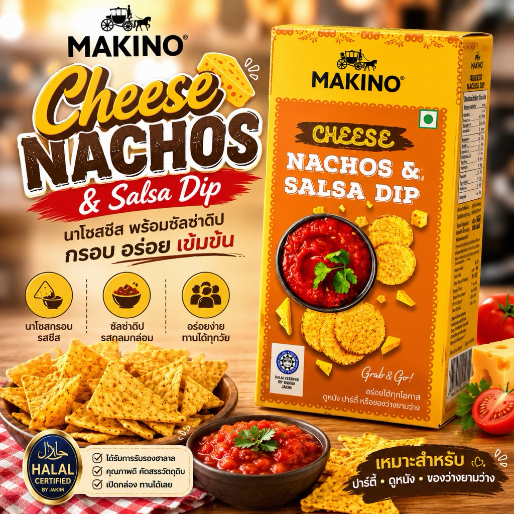 MAKINO Cheese Nachos & Salsa Dip นาโชสชีส พร้อมซัลซ่าดิป