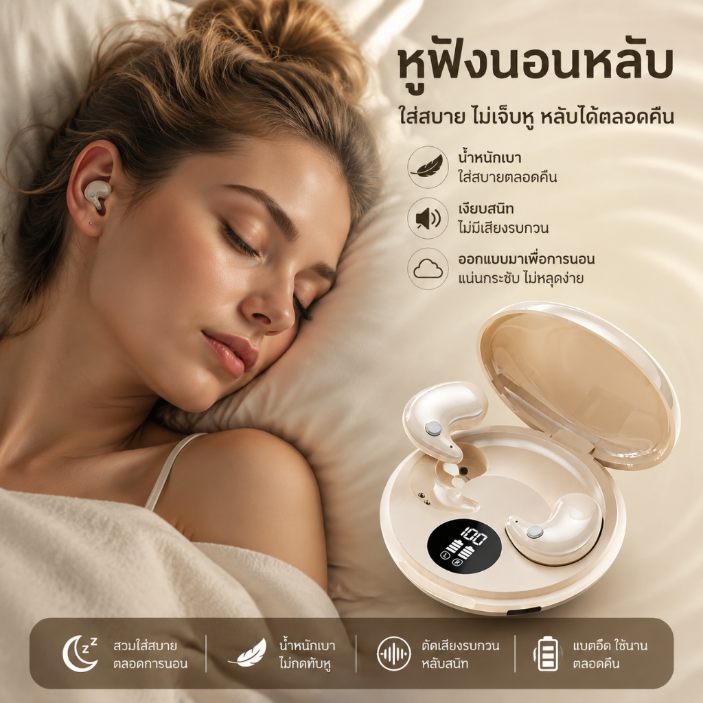 หูฟังนอบไร้สาย หูฟังบลูเสียงดี เบาสบาย ดีไซน์สวย กันน้ำ IPX5 ใช้สำหนอน ฟังเพลง ทำงาน อกำลังกาย