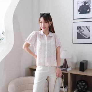 Lawyer Store [723321] เสื้อลูกไม้ คอปก แขนจั๊ม ลายดอก ผ้าลูกไม้ทั้งตัว สวมใส่สบาย เหมาะสำหรับวันลำลอง เสื้อผู้หญิง
