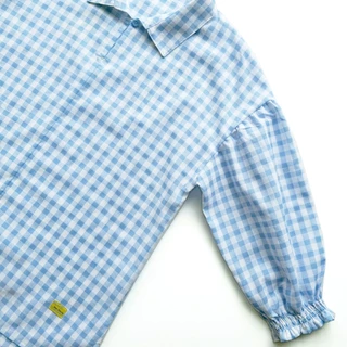 * One Price * Blue Corner เสื้อเบลาซ์ลายสก็อต สม็อคแขน สีฟ้า / Long Puff Sleeves Shirt (Blue)