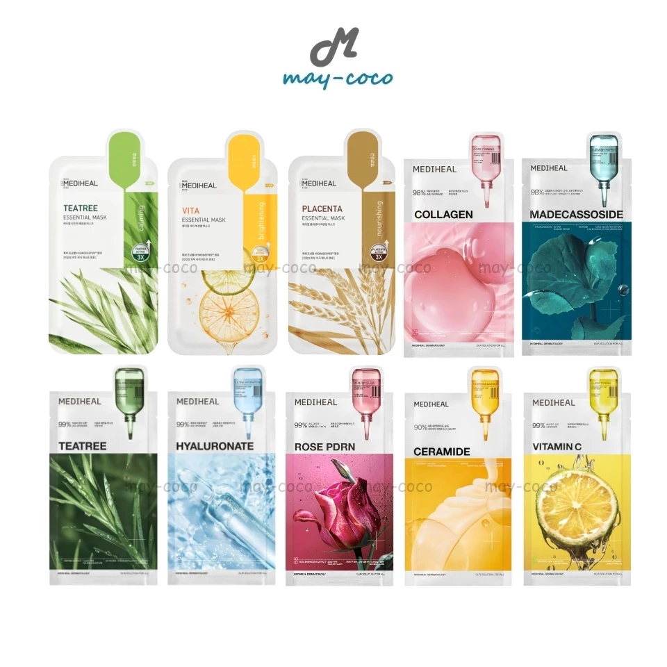 ถูก/แท้/มีไลฟ์ มาสก์ Mediheal Essential Mask Vita Placenta Collagen Tea Tree เมดิฮีล มาสก์หน้า บำรุงหน้า กระจ่างใส