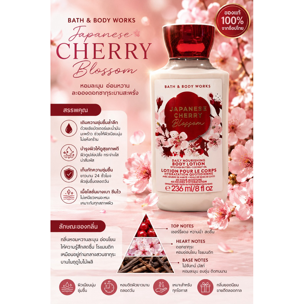 Bath & Body Works Japanese Cherry Blossom Body Lotion 236ml โลชั่นบำรุงผิว ของแท้ 100% ช็อปไทย ป้ายไทย