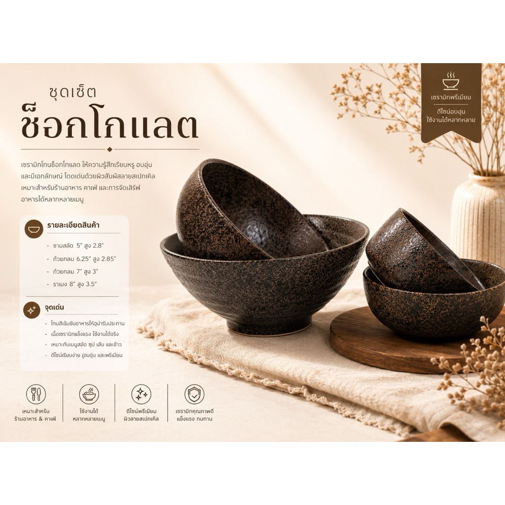 ชุดเซ็ตใบบัว ช็อกโกแลต ไข่มุกสีน้ำเงิน ไข่มุกสีเทา ซากุระ ทนทานต่อความร้อนสามารถใช้ได้ทั้งไมโครเวฟและเครื่องล้างจาน