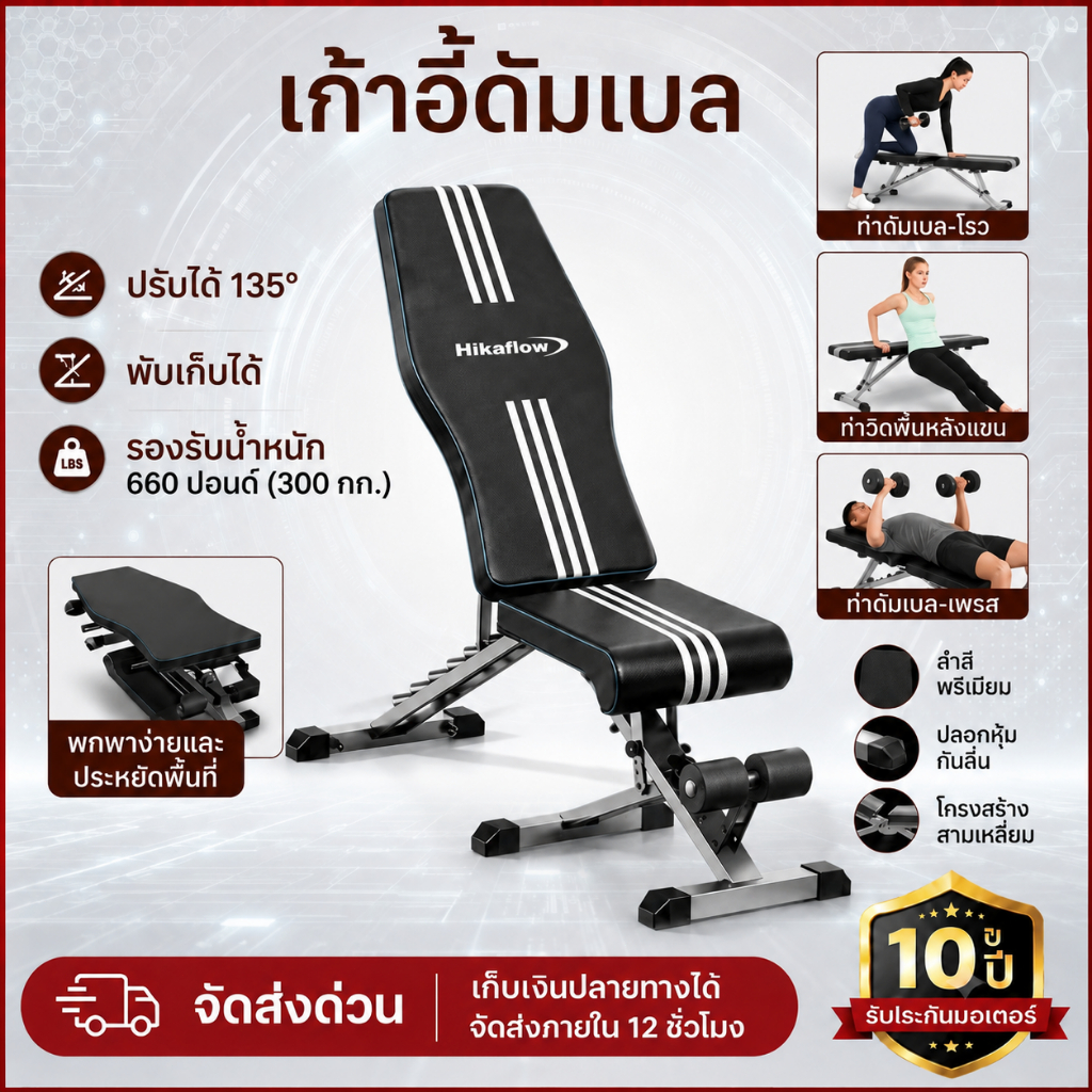 ม้านั่งดัมเบล ปรับระดับ 7 ระดับ Adjustable Bench เก้าอี้ออกกำลังกาย พับได้ รับน้ำหนัก 660LBS สำหรับเล่นเวทที่บ้าน