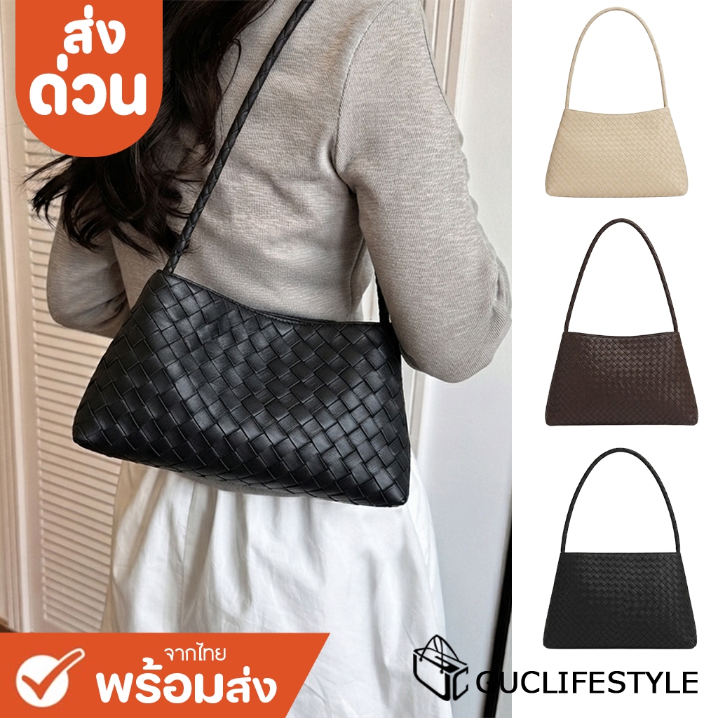 ส่งด่วน GUCSELECTED(B2631) กระเป๋าสะพายไหล่หนังPUลายสานขนาด12นิ้ว