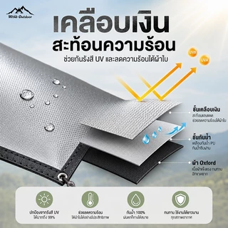 WTHB ฟลายชีทพร้อมเสา ผ้าใบกันแดดกันฝน ขนาด 3x3/3x4/3x6m อุปกรณ์ครบชุด สำหรับตั้งแคมป์และเดินป่า