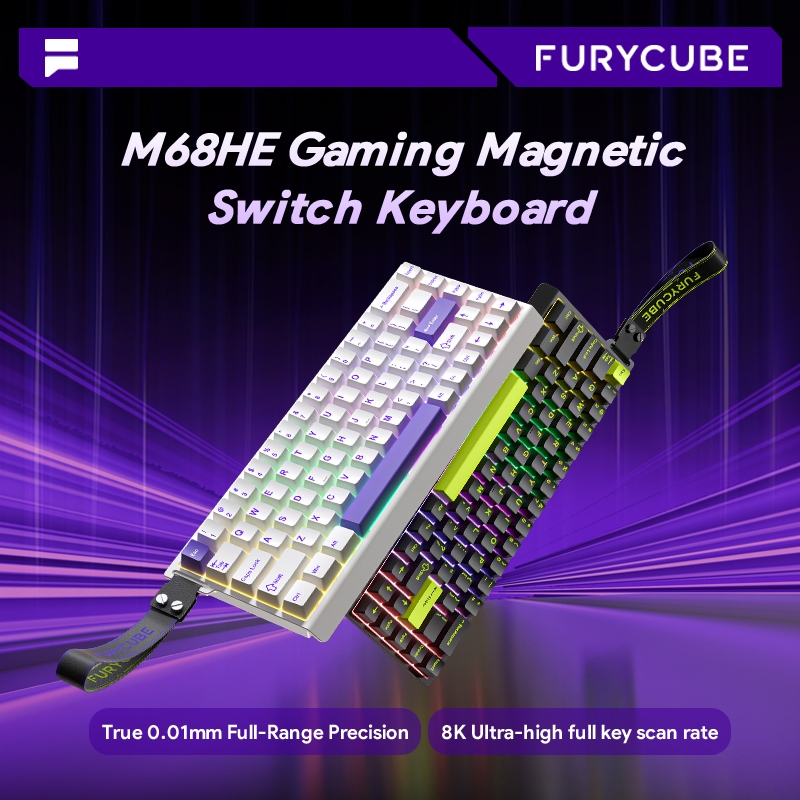 FURYCUBE M68HE คีย์บอร์ดเกมมิ่งเชิงกล สวิตช์แม่เหล็ก 8kHz คีย์บอร์ด RT 0.01 แบบมีสาย