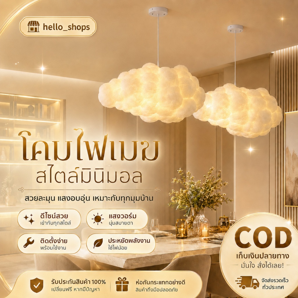 โคมไฟระย้า ผ้าฝ้าย รูปก้อนเมฆ สีขาว แบบสร้างสรรค์ สําหรับตกแต่งห้องนอนเด็ก ร้านอาหาร คาเฟ่ diy