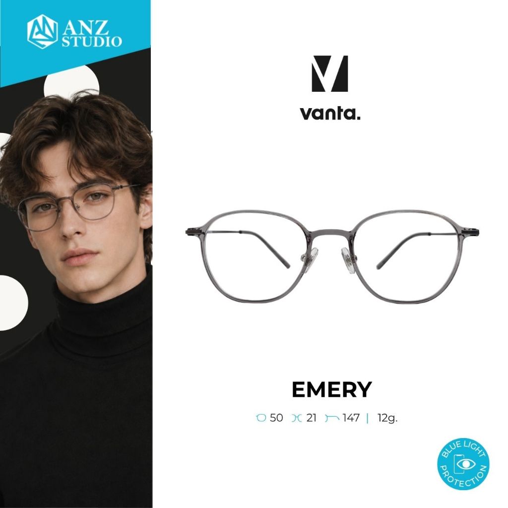 ANZ STUDIO | vanta. EMERY แว่นกรองแสงสีฟ้า กรอบแว่นตา Metal น้ำหนักเบา ทรง Panto Round ตัดเลนส์สายตาได้
