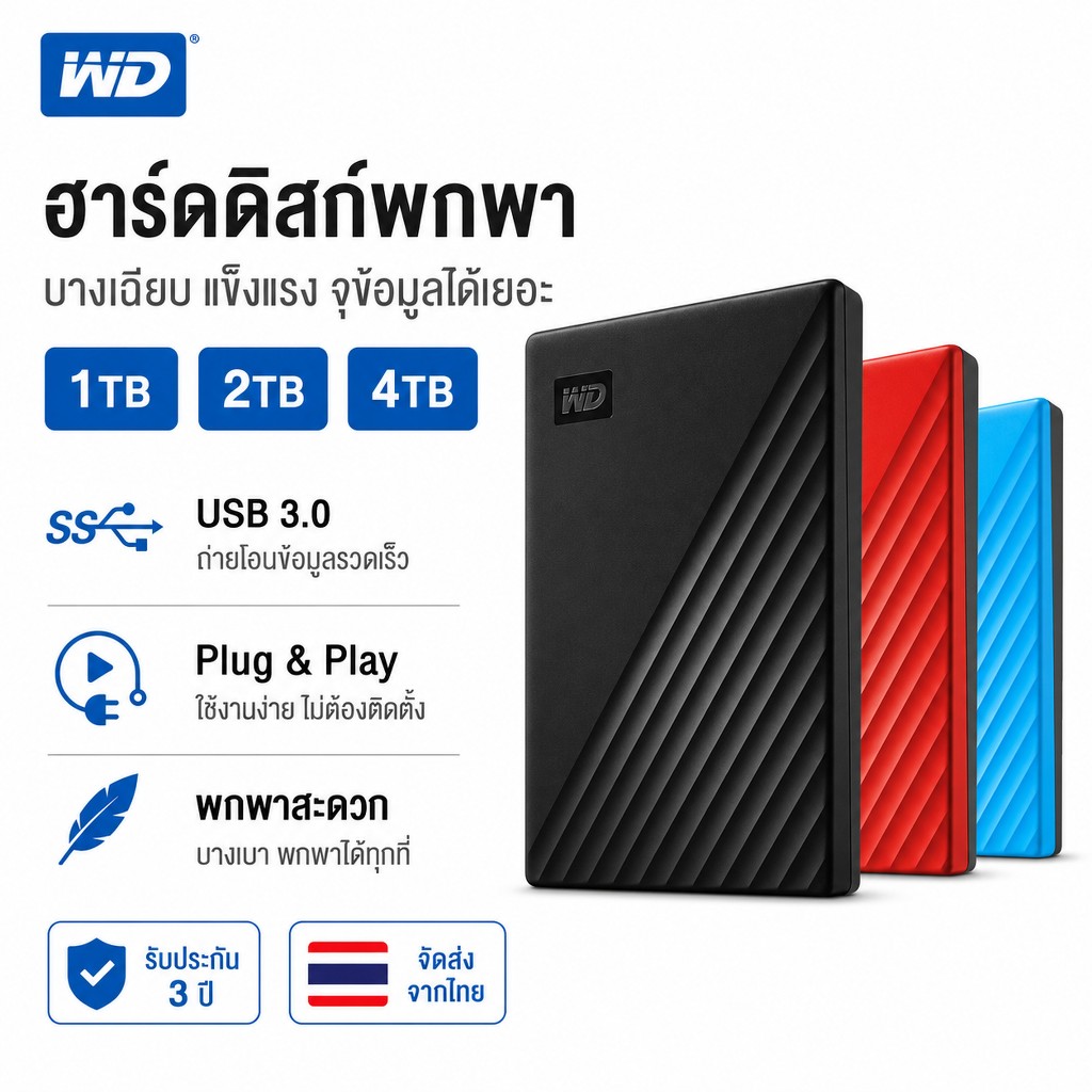 4TB 2TB 1TB เอ็กซ์เทอร์นัลฮาร์ดดิสก์ My Passport HDD 2.5'' Portable hard drives External Hard Disk USB3.0