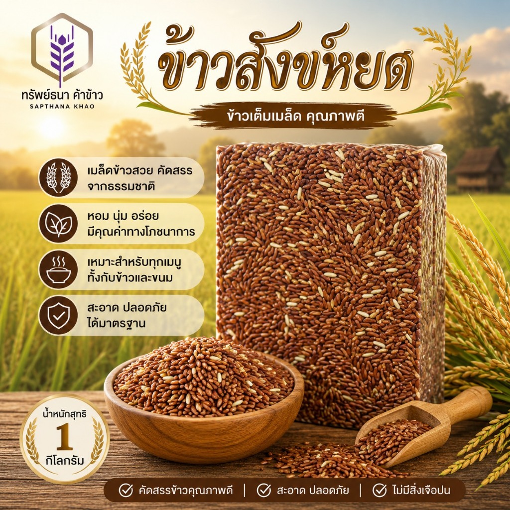 ข้าวสังข์หยด แพคสุญญากาศ1กิโลกรัม ตราทรัพย์ธนา หอม อร่อย