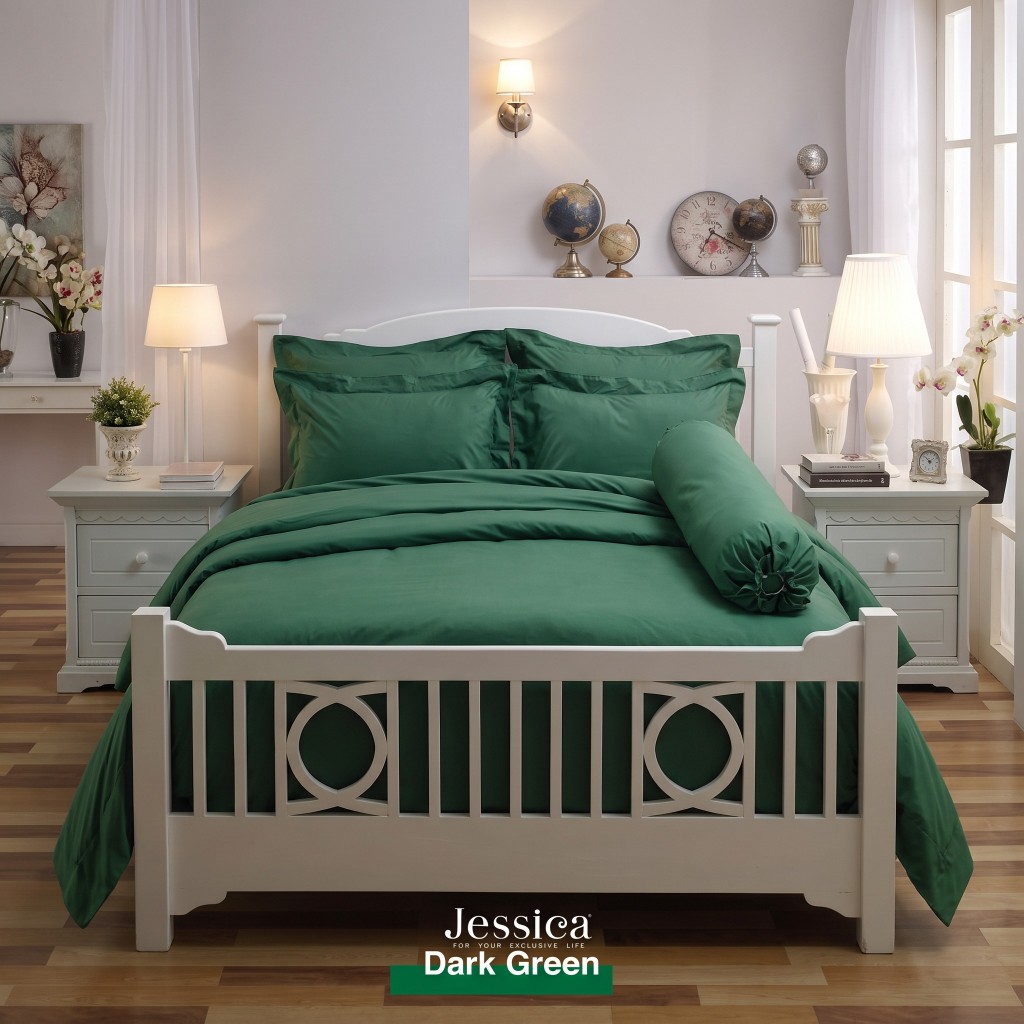 JESSICA Cotton Mix  (Dark Green-สีเขียวเข้ม) ชุดเครื่องนอนจาก Jessica รุ่นสีพื้น สีเรียบสุดหรู ของแท