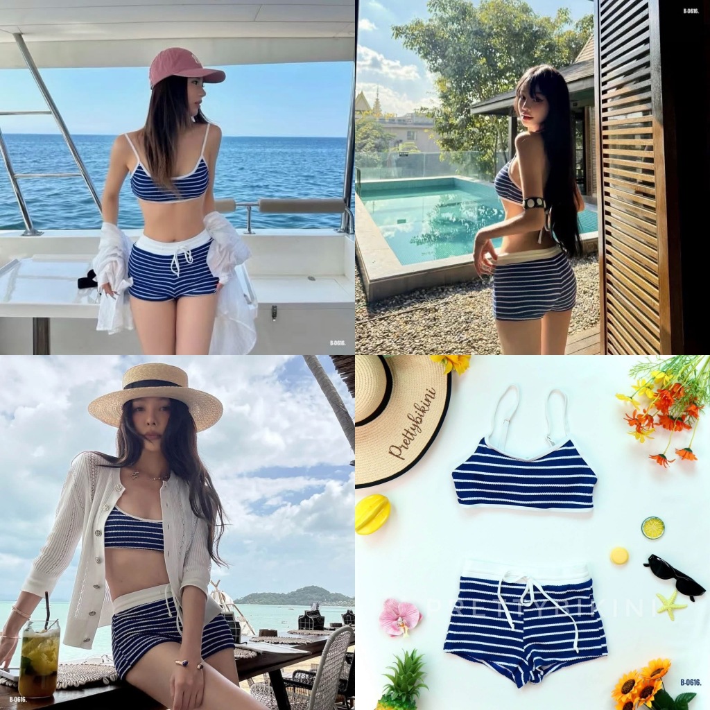 B-0616👉 Two Pieces navy blue พร้อมเสิร์ฟลุคน่ารักสดใส รับแดด รับลม รับทุกสายตาเลยค่ะ💙😍