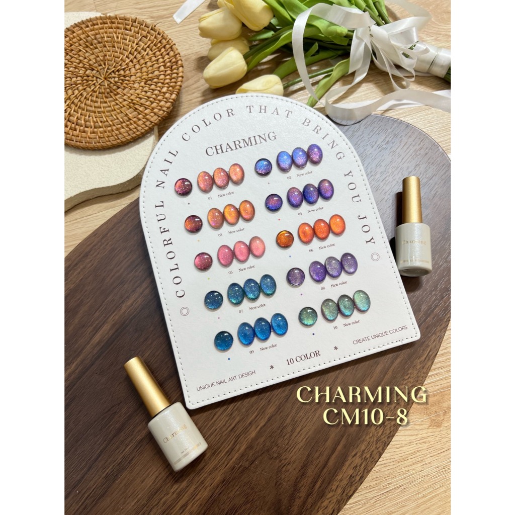 Charming cat eye set 10 สี ( CM10-8 ) พร้อมชาร์จสำเร็จรูป ชุดยาทาเล็บ