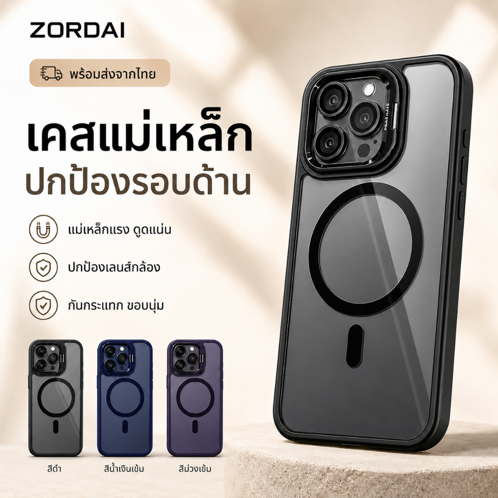 เคสโทรศัพท์สำหรับ iPhone 17 16 15 14 13 12 11 Pro Max พร้อมขายึด [ป้องกันเลนส์กล้อง] [กันกระแทกและฟังก์ชั่นดูดแม่เหล็ก]