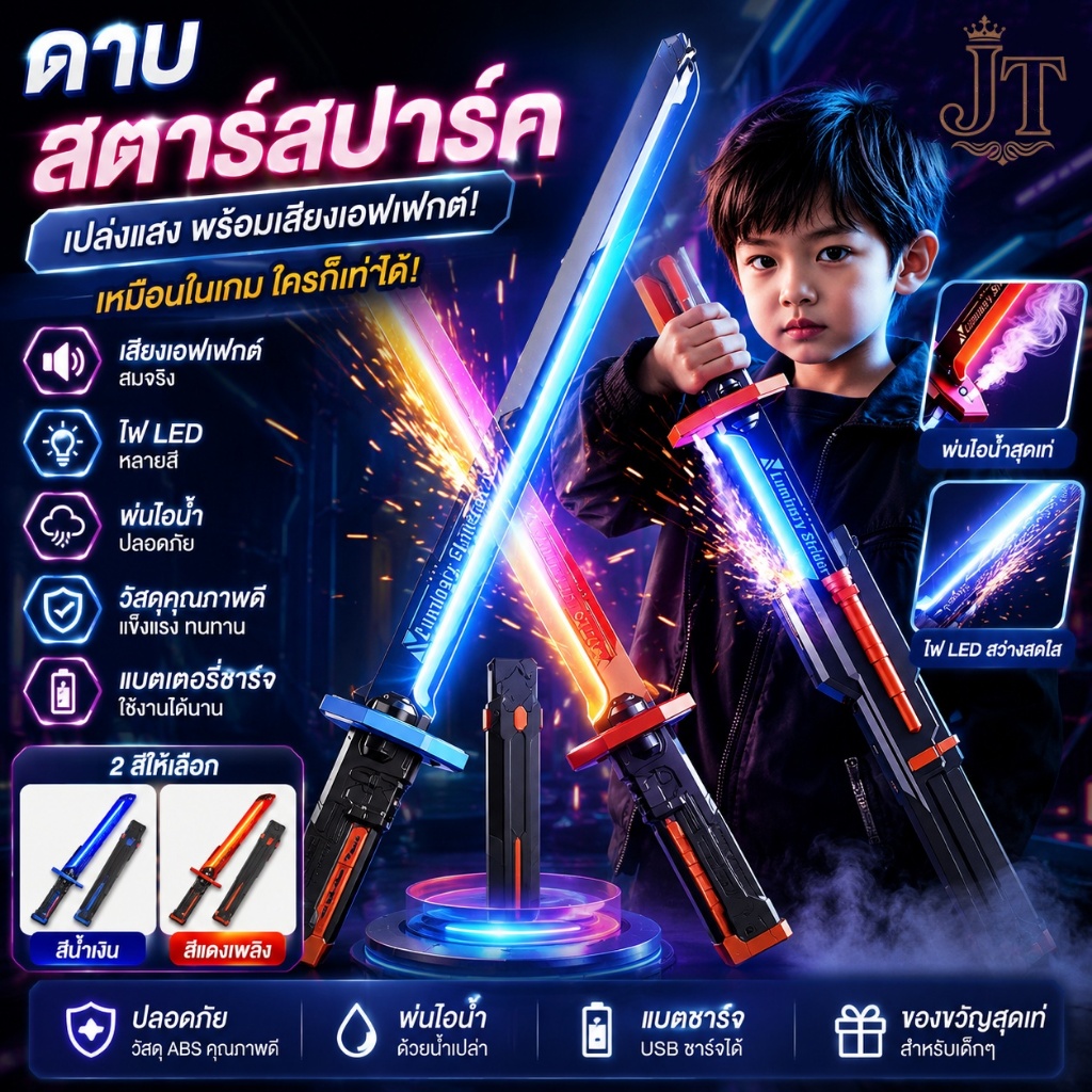 ดาบเลเซอร์เด็ก LED 7 สี 80ซม ดาบซามูไร ดาบไฟ พ่นหมอก มีเสียงสมจริง ไฟประกาย ของเล่นคอสเพลย์ต่อสู้ ของขวัญเด็กผู้ชาย