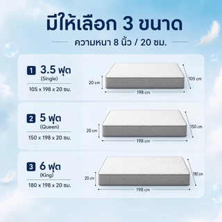 QUGOO ที่นอนสปริงอัดสุญญากาศที่มีความยืดหยุ่นสูง 8 นิ้ว 3.5/5/6 ฟุต เข้ากับส่วนโค้งของร่างกายมนุษย์ นอนหลับอย่างสงบ