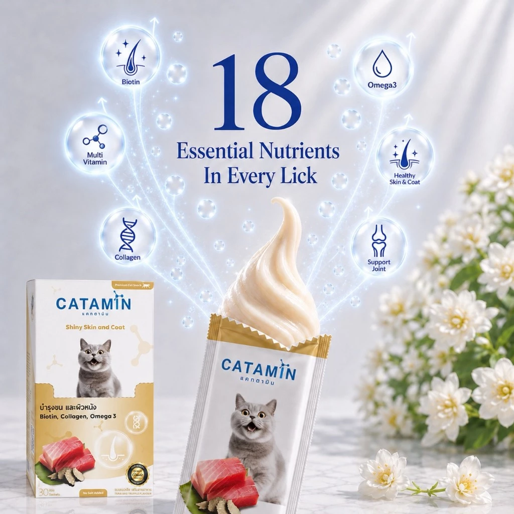 CATAMIN วิตามินแมวเลีย สูตร บำรุงขนและผิวหนัง 1 กล่อง(30ซอง) thumbnail 7